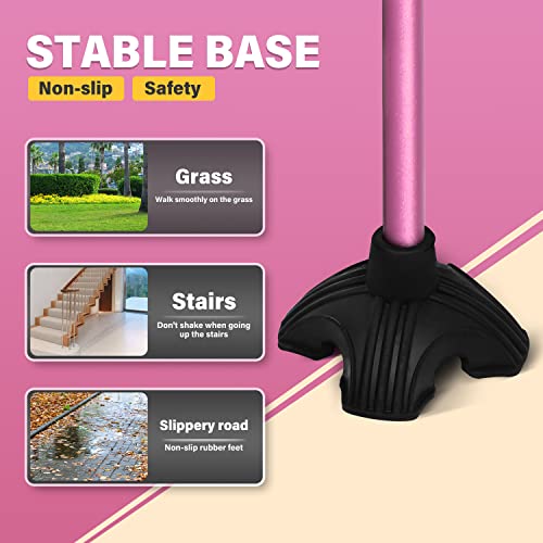 BeneCane Walking Cane Adjustable Cane with Offset Soft Cushioned Handle for Men & Women Lightweight Comfortable Extra Stability Base Mobility Aid for Men Women and Seniors(Pink) from huanyu