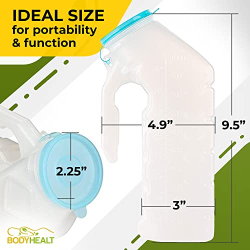 BodyHealt Deluxe Male Urinal Bottle - Glow in The Dark Urinals for Men 32oz/1000ml Bed Buddy with Spill Proof Lids. Plastic Pee Portable Urinal for Men. Pee Container Men for Car & Incontinence (2PC) by BodyHealt