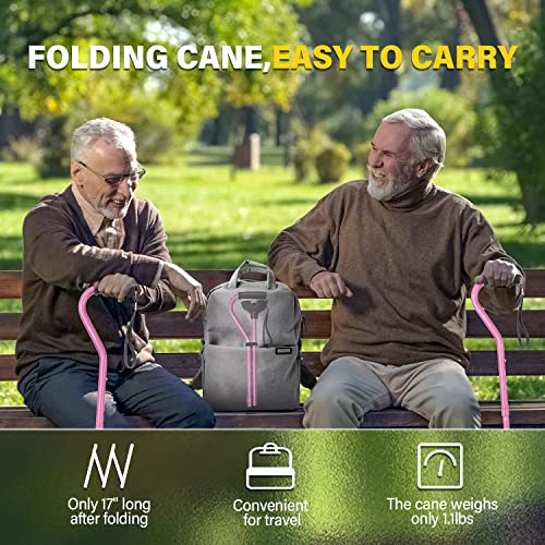 BeneCane Walking Cane Adjustable Cane with Offset Soft Cushioned Handle for Men & Women Lightweight Comfortable Extra Stability Base Mobility Aid for Men Women and Seniors(Pink) from huanyu