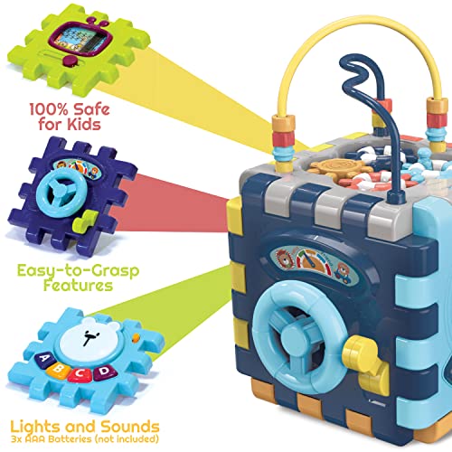 Baby Activity Cube with Lights, Sounds, and Interactive Shapes, Steering Wheel, 3D Puzzles, Letters, and Colors, Hands-On Early Learning and Educational Toys for Boys and Girls 1, 2 Years Old Gifts from RANI PRIZE