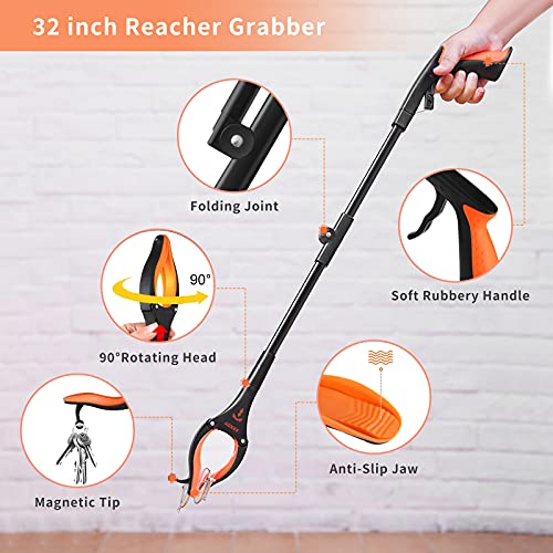 7 In 1 Hip Knee Back Replacement Recovery Kit With 32" Grabber Reacher Tool, Slick Sock Aid, Sturdy Long Shoe Horn & Dressing Stick, Leg Lifter, Bath Sponge, Storage Bag from Kekoy