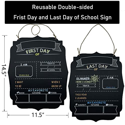 First Day of School Board, Wooden Double-Sided, First and Last Day of School Hanging Chalkboard Sign, 1st Day of Kindergarten Preschool Chalkboard Photo Prop, Back to School Gifts for Kids Boys by Atcdmlu