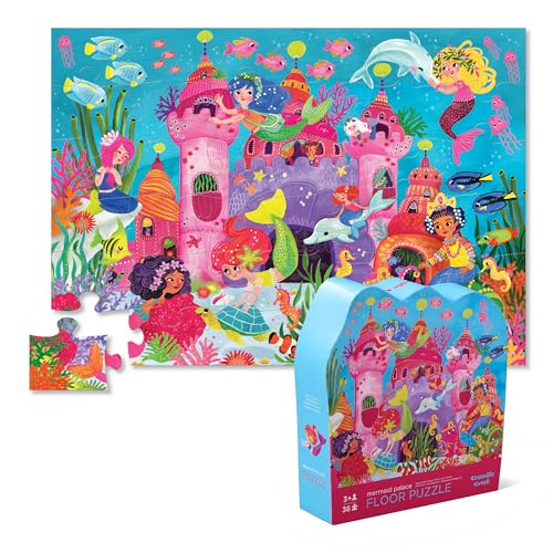 Crocodile Creek - Mermaid Palace - 36 Piece Jigsaw Floor Puzzle with Heavy-Duty Box for Storage, Large 20" x 27" Completed Size, Designed for Kids Ages 3 Years and up Blue/Green/Orange/Red/Pink from Crocodile Creek