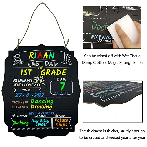 First Day of School Board, Wooden Double-Sided, First and Last Day of School Hanging Chalkboard Sign, 1st Day of Kindergarten Preschool Chalkboard Photo Prop, Back to School Gifts for Kids Boys by Atcdmlu