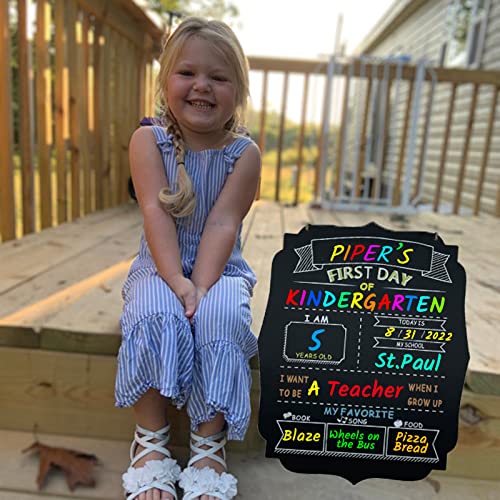 First Day of School Board, Wooden Double-Sided, First and Last Day of School Hanging Chalkboard Sign, 1st Day of Kindergarten Preschool Chalkboard Photo Prop, Back to School Gifts for Kids Boys by Atcdmlu