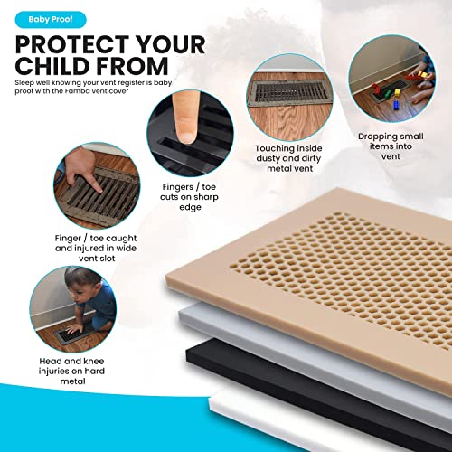 Famba Baby Proofing Vent Cover for Home Floor - Soft Silicone Child Proof Floor Air Vent Cover, Catches Small Items & Prevents Creepy Crawlies, Baby Safety Product, 11.5" x 5.5", Beige, 3-Pack from FAMBA