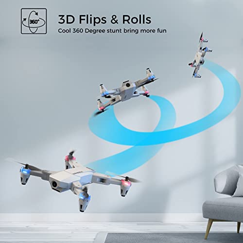 SIMREX X500 mini Drone Optical Flow Positioning RC Quadcopter with 720P HD Camera, Altitude Hold Headless Mode, Foldable FPV Drones WiFi Live Video 3D Flips Easy Fly Steady for Learning Gray from SIMREX