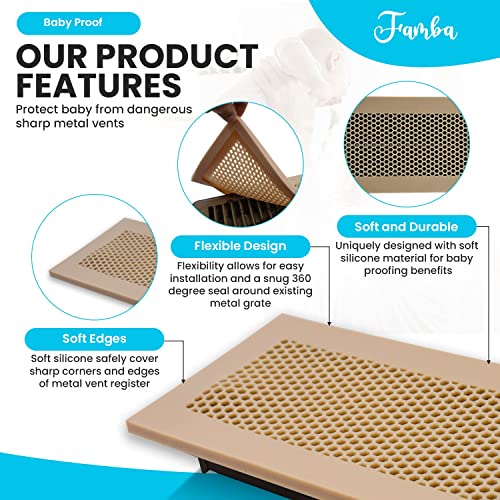 Famba Baby Proofing Vent Cover for Home Floor - Soft Silicone Child Proof Floor Air Vent Cover, Catches Small Items & Prevents Creepy Crawlies, Baby Safety Product, 11.5" x 5.5", Beige, 3-Pack from FAMBA