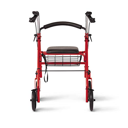 Medline Steel Rollator Walker with 8 Inch Wheels, Folding Rolling Walker, Adjustable Arms, Supports 300 lbs, Red by Medline Industries Healthcare