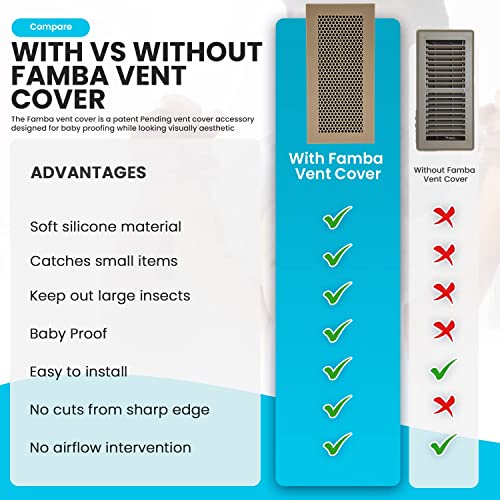 Famba Baby Proofing Vent Cover for Home Floor - Soft Silicone Child Proof Floor Air Vent Cover, Catches Small Items & Prevents Creepy Crawlies, Baby Safety Product, 11.5" x 5.5", Beige, 3-Pack from FAMBA