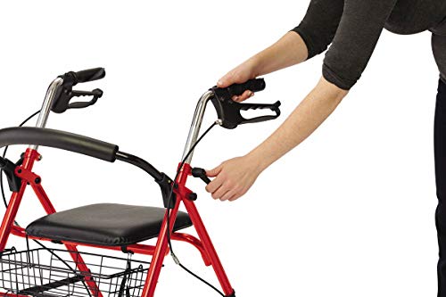 Medline Steel Rollator Walker with 8 Inch Wheels, Folding Rolling Walker, Adjustable Arms, Supports 300 lbs, Red by Medline Industries Healthcare