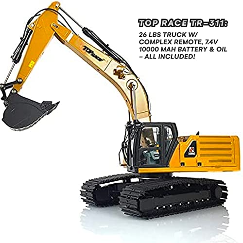 Top Race Hobby Grade Remote Control Hydraulic Excavator, All Included Battery, Hydraulic Oil, Transmitter, Ready to Run 1:14 Scale TR-311 by Top Race