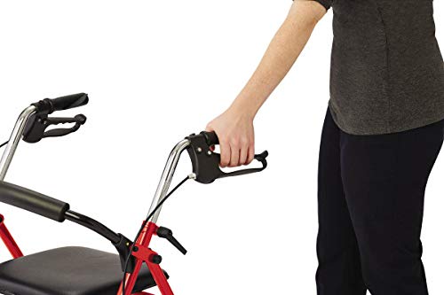 Medline Steel Rollator Walker with 8 Inch Wheels, Folding Rolling Walker, Adjustable Arms, Supports 300 lbs, Red by Medline Industries Healthcare
