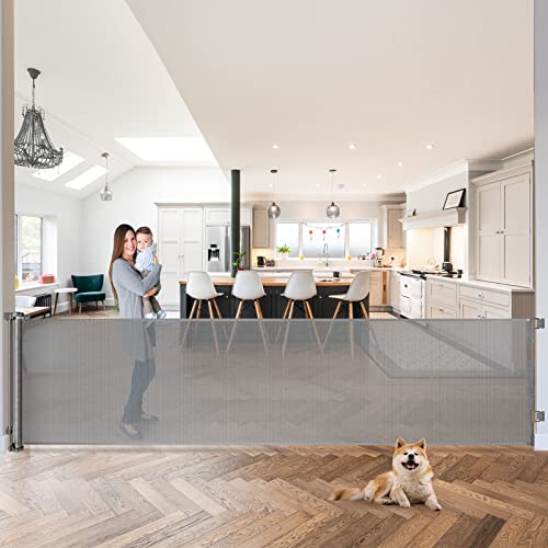 120 Inch Extra Wide Baby Gate Extra Long Dog Gate for The House Retractable Baby Gates for Doorways Super Large Pet Gate for Dogs Indoor Mesh Child Gates for Wide Openings Safety Toddler Gates (Grey) by 