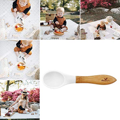 Avanchy Bamboo Baby Spoons - Bamboo and Silicone Baby Spoons - Baby Training Spoons - Soft Tip Baby Spoons - 5.5" L x 1.25" W (White) from Avanchy