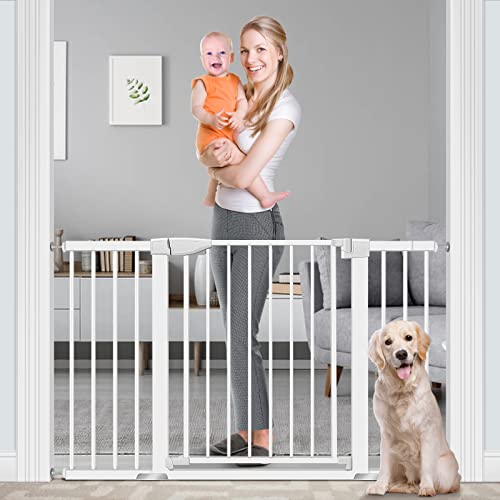 Baby Gate for Doorways and Stairs, RONBEI 51.5" Auto Close Safety Baby Gate for Kids and Pets, Extra Wide Child Gate Dog Gates for The House, Heavy Duty Metal Walk Through Door (White) from RONBEI
