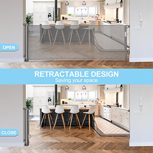 120 Inch Extra Wide Baby Gate Extra Long Dog Gate for The House Retractable Baby Gates for Doorways Super Large Pet Gate for Dogs Indoor Mesh Child Gates for Wide Openings Safety Toddler Gates (Grey) by 