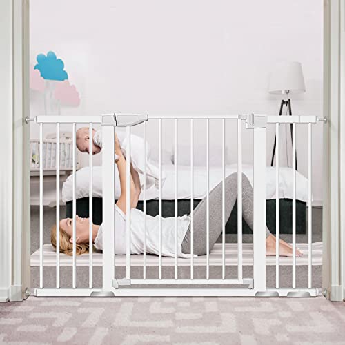 Baby Gate for Doorways and Stairs, RONBEI 51.5" Auto Close Safety Baby Gate for Kids and Pets, Extra Wide Child Gate Dog Gates for The House, Heavy Duty Metal Walk Through Door (White) from RONBEI