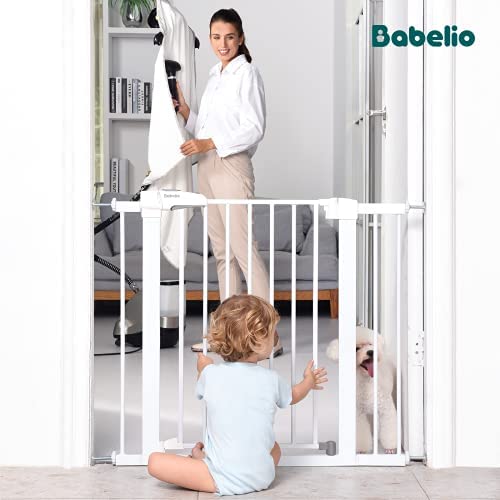 Babelio Baby Gate for Doorways and Stairs, 26-40 inches Dog/Puppy Gate, Easy Install, Pressure Mounted, No Drilling, fits for Narrow and Wide Doorways, Safety Gate w/Door for Child and Pets from BABELIO