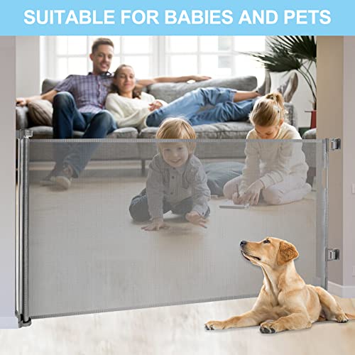 120 Inch Extra Wide Baby Gate Extra Long Dog Gate for The House Retractable Baby Gates for Doorways Super Large Pet Gate for Dogs Indoor Mesh Child Gates for Wide Openings Safety Toddler Gates (Grey) by 