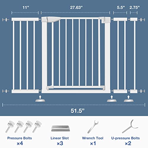 Baby Gate for Doorways and Stairs, RONBEI 51.5" Auto Close Safety Baby Gate for Kids and Pets, Extra Wide Child Gate Dog Gates for The House, Heavy Duty Metal Walk Through Door (White) from RONBEI