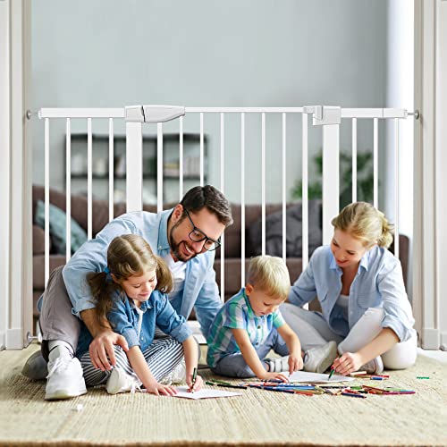 Baby Gate for Doorways and Stairs, RONBEI 51.5" Auto Close Safety Baby Gate for Kids and Pets, Extra Wide Child Gate Dog Gates for The House, Heavy Duty Metal Walk Through Door (White) from RONBEI