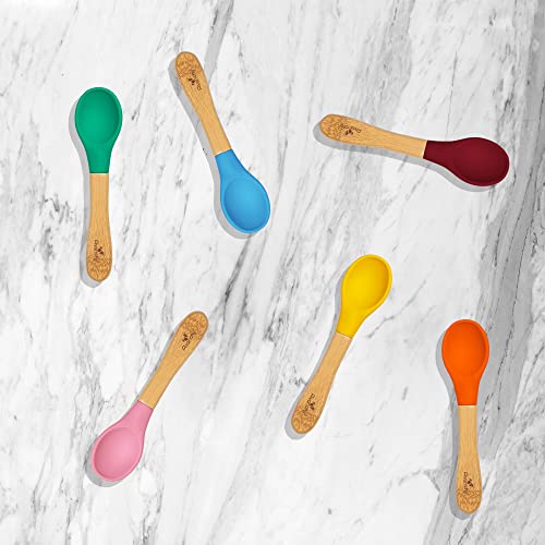 Avanchy Bamboo Baby Spoons - Bamboo and Silicone Baby Spoons - Baby Training Spoons - Soft Tip Baby Spoons - 5.5" L x 1.25" W (White) from Avanchy