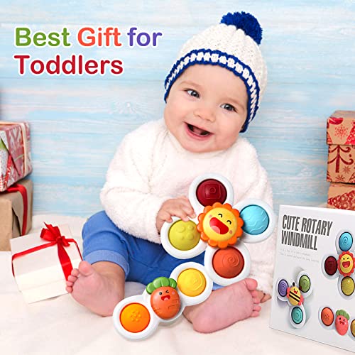 Hooku 3 Pcs Suction Cup Spinner Toys, Suction Cup Toys for Babies, Spinning Toys for Toddlers 1-3, Sensory Toys Early Education Toys Bathtub Toy Dining Chairs Toys, Birthday Gifts for Baby Boy Girl by Hooku