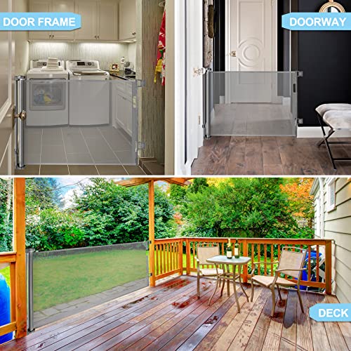 120 Inch Extra Wide Baby Gate Extra Long Dog Gate for The House Retractable Baby Gates for Doorways Super Large Pet Gate for Dogs Indoor Mesh Child Gates for Wide Openings Safety Toddler Gates (Grey) by 