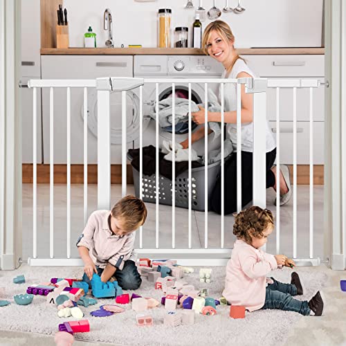Baby Gate for Doorways and Stairs, RONBEI 51.5" Auto Close Safety Baby Gate for Kids and Pets, Extra Wide Child Gate Dog Gates for The House, Heavy Duty Metal Walk Through Door (White) from RONBEI