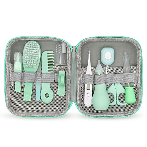 Baby Grooming Kit, Portable Baby Safety Care Set with Hair Brush Comb Nail Clipper Nasal Aspirator etc for Nursery Newborn Infant Girl Boys Keep Clean (11 in 1 Green) from Kjtao