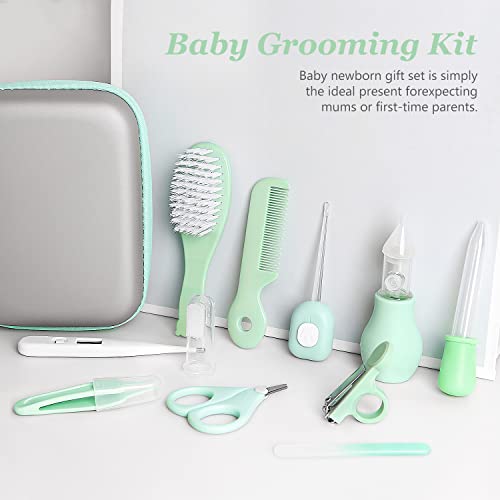 Baby Grooming Kit, Portable Baby Safety Care Set with Hair Brush Comb Nail Clipper Nasal Aspirator etc for Nursery Newborn Infant Girl Boys Keep Clean (11 in 1 Green) from Kjtao