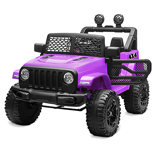 Kidzone Ride On Truck 12V Battery Powered Electric Kids Car Vehicle Toy with DIY License Plate, 4 Wheeler Quad, Parent Remote Control, MP3, High Low Speeds, LED Lights, Bluetooth - Purple by Kidzone