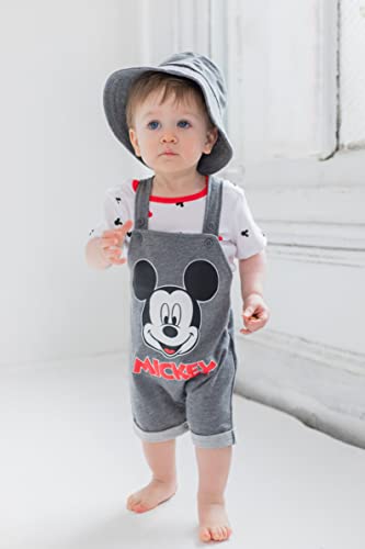 Disney Mickey Mouse Baby Boys French Terry Shortalls T-Shirt Hat Set Grey 18 Months by Bentex Group, Inc.