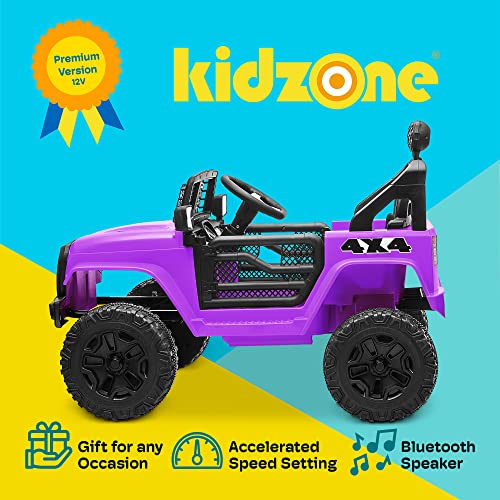 Kidzone Ride On Truck 12V Battery Powered Electric Kids Car Vehicle Toy with DIY License Plate, 4 Wheeler Quad, Parent Remote Control, MP3, High Low Speeds, LED Lights, Bluetooth - Purple by Kidzone