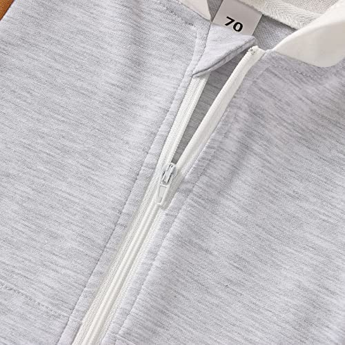 Newborn Baby Boy Clothes Color Block Long Sleeve Zipper Hooded Romper with Pocket Fall One Piece Outfits( 0-3 Months, Zipper Grey) by BemeyourBBs