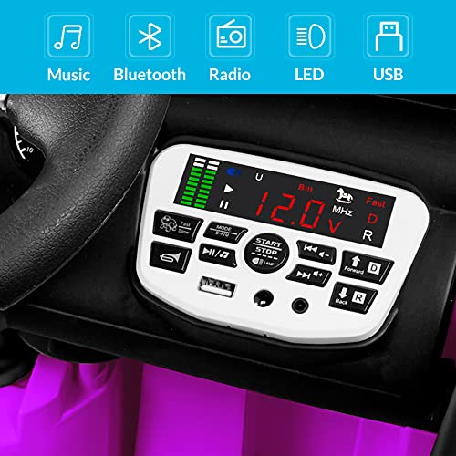 Kidzone Ride On Truck 12V Battery Powered Electric Kids Car Vehicle Toy with DIY License Plate, 4 Wheeler Quad, Parent Remote Control, MP3, High Low Speeds, LED Lights, Bluetooth - Purple by Kidzone