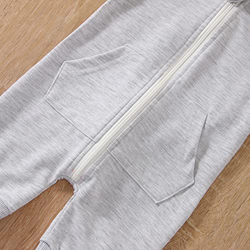 Newborn Baby Boy Clothes Color Block Long Sleeve Zipper Hooded Romper with Pocket Fall One Piece Outfits( 0-3 Months, Zipper Grey) by BemeyourBBs