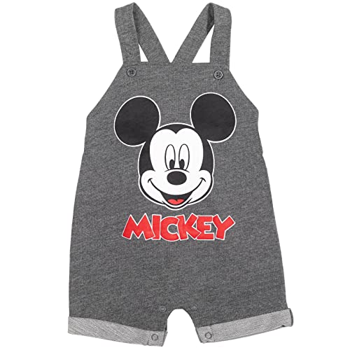 Disney Mickey Mouse Baby Boys French Terry Shortalls T-Shirt Hat Set Grey 18 Months by Bentex Group, Inc.