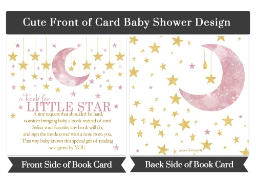 Twinkle Little Star Bring a Book for Baby (25 Pack) Girls Baby Shower Invitation Insert Card â Pink and Gold - Raffle Game Idea â Celestial Moon Event Supplies - Paper Clever Party - 3 x 3 Size by Paper Clever Party