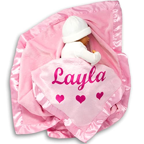 Custom Catch Personalized Baby Blanket for Girls - Pink - Newborn or Infant Gift with Name from Custom Catch