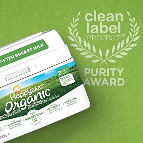 Happy Baby Organics Infant Formula, Milk Based Powder with Iron,Stage 2, 21 Ounce (Pack of 4) packaging may vary by Happy Baby