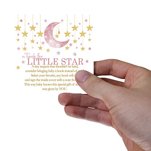 Twinkle Little Star Bring a Book for Baby (25 Pack) Girls Baby Shower Invitation Insert Card â Pink and Gold - Raffle Game Idea â Celestial Moon Event Supplies - Paper Clever Party - 3 x 3 Size by Paper Clever Party