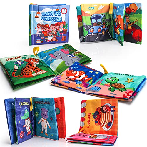 GAICOM Fabric Soft Cloth Books Playsets 6 PCS Different Book Stationery Musical Instruments Holiday Furniture Amusement Park Movement Cognitive Early Education Toys Waterproof Baby Books for Toddler from GAICOM
