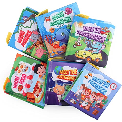 GAICOM Fabric Soft Cloth Books Playsets 6 PCS Different Book Stationery Musical Instruments Holiday Furniture Amusement Park Movement Cognitive Early Education Toys Waterproof Baby Books for Toddler from GAICOM
