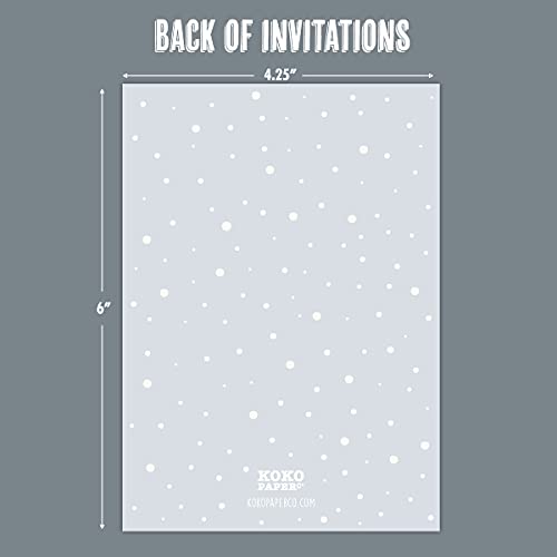 Koko Paper Co Snowy Winter Wonderland Baby Shower Invitations and Diaper Raffle Tickets | 25 Fill-in Invitations, 25 Bright White Envelopes and 25 Diaper Raffle Tickets | 75 pcs Total | Printed on Heavy Card Stock. from 