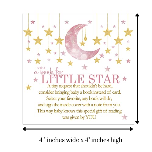 Twinkle Little Star Bring a Book for Baby (25 Pack) Girls Baby Shower Invitation Insert Card â Pink and Gold - Raffle Game Idea â Celestial Moon Event Supplies - Paper Clever Party - 3 x 3 Size by Paper Clever Party