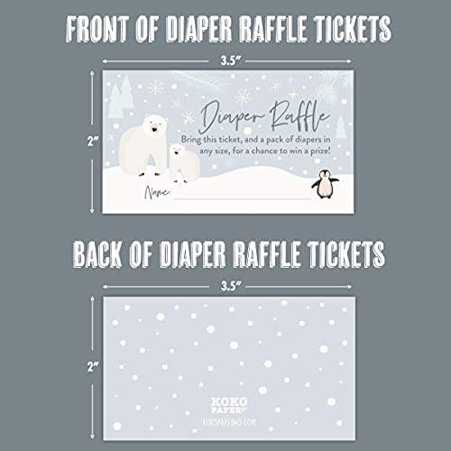 Koko Paper Co Snowy Winter Wonderland Baby Shower Invitations and Diaper Raffle Tickets | 25 Fill-in Invitations, 25 Bright White Envelopes and 25 Diaper Raffle Tickets | 75 pcs Total | Printed on Heavy Card Stock. from 