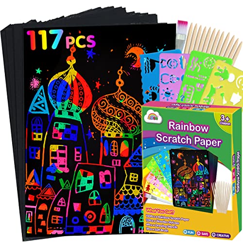 ZMLM Rainbow Scratch Paper Kit: 109Pcs Magic Art Craft Stuff Supplies Black Drawing Pad for Age 3-12 Kids Children Girl Boy DIY Toy Activity Game Kindergarten Educational|Party Faver|Birthday Gifts by ZMLM