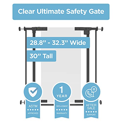 Perma Child Safety Clear Ultimate Safe Step Secure Handle Auto Close Walk Through Baby Gate for Stairs Pressure Mounted 28.8"" 32.3"" Wide, Warm Black from Perma Child Safety